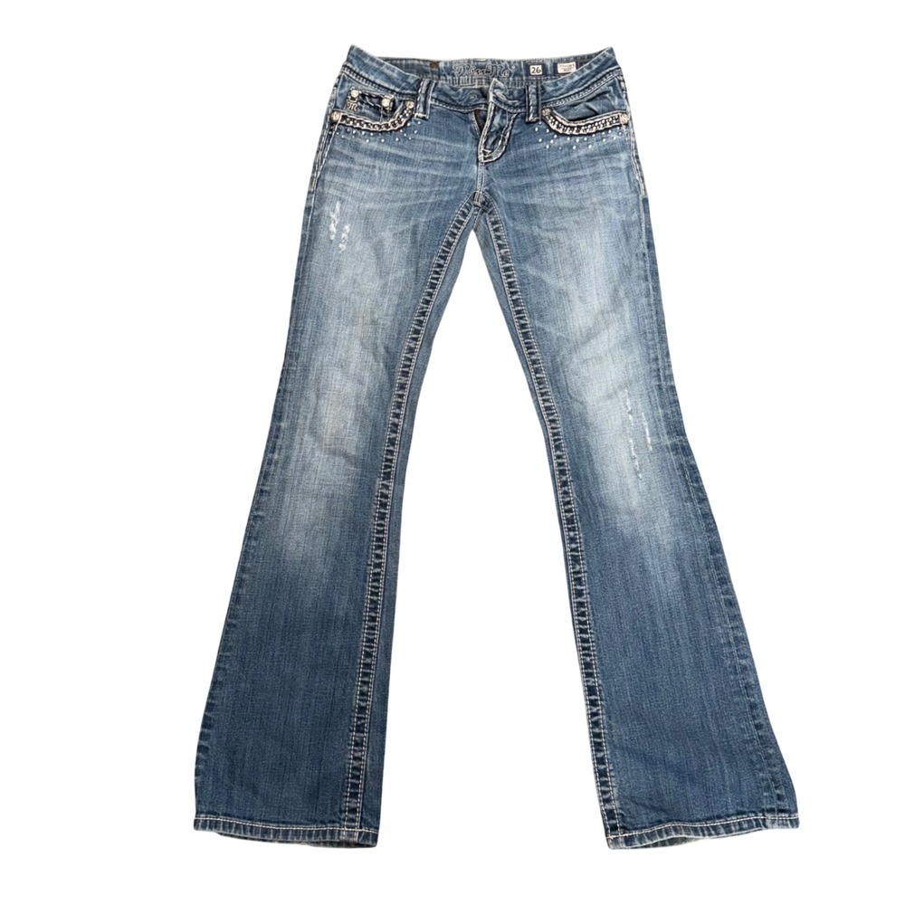 Miss Me Bootcut Jeans Women 26 Blue Good Rhinestone Embellished JE5453B7L
